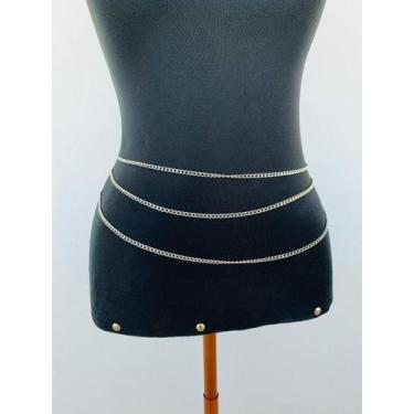 Imagem de Cintos de correntes em camadas dourado e prata Body chain - Dondocas.B