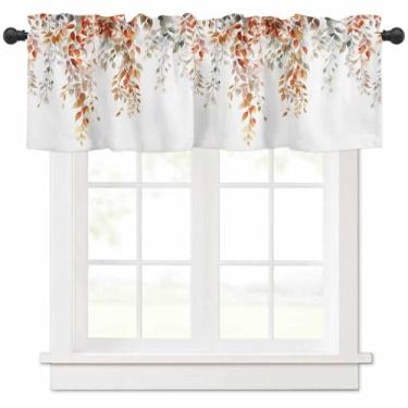 Imagem de Futuregrace Saias de janela com isolamento térmico de outono com bolso para varão - Cortinas estampadas em aquarela retrô de folhas de eucalipto marrom para quarto e sala de estar, cortinas de camada