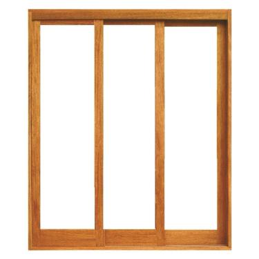 Imagem de Porta de Correr Panorâmica 3 Folhas Reta - Madeira Maciça - Angelim