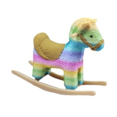Imagem de Fenteer Miniatura de cavalo de balanço para casa de bonecas, escala 1:12, acessório de decoração para casa de bonecas, Arco-íris