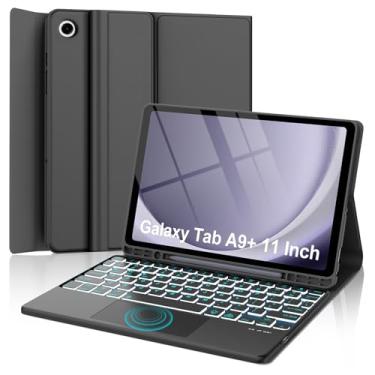 Imagem de Galaxy Tab A9 Plus Case with Keyboard 11 inch,Smart Touchpad, 7 Colors Backlit, Detachable Folio Keyboard Cover with S Pen Holder for Samsung Galaxy Tab A9+ 11", Black
