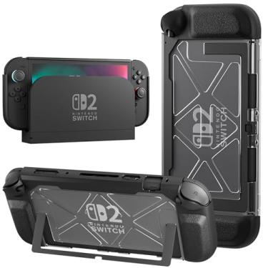 Imagem de GLDRAM Dockable Mecha Case for Nintendo Switch 2 (2025), Hard Shell PC Protective Case with PU Joycon Grip Cover for Switch 2 Console & Controller Accessories - Clear Back
