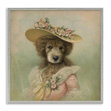Imagem de Stupell Industries Cão feminino vintage com chapéu cinza emoldurado giclée design de arte por Brett Blumenthal, 61 x 61