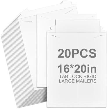 Imagem de Weekgrat Pacote com 20 envelopes rígidos de 40,6 x 50,8 cm com trava de abas extra grandes e resistentes envelopes de papelão papel kraft 250 g/m² para envio de fotos, documentos de embalagem, cartões