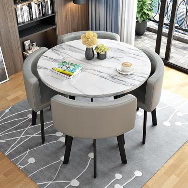 Imagem de Mesa De Jantar Com 4 Cadeiras, Cadeiras De Mesa De Jantar, Conjunto De Jantar Moderno, Sala De Jantar, Conjunto De Cadeiras De Mesa De Jantar, Mesa De Jantar Redonda Que Econ, Black, 90cm