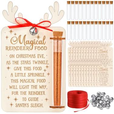 Imagem de Leinuosen 48 peças de pote de comida de rena para presente de véspera de Natal com cartão de madeira, tradição de rena mágica, kit de comida para Natal, casa, telhado, pátio, peitoril da janela