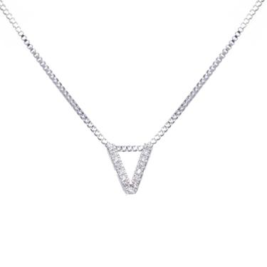 Imagem de Colar Corrente Letra Cravejada Pedras Inicial Banhado Prata 925 Letra:T