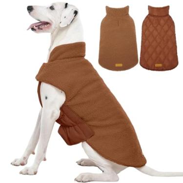 Imagem de Kuoser Casaco reversível para cães – Jaqueta de lã quente e acolchoada à prova d'água, casaco de inverno para cães de clima frio dupla face com orifício para arreios, colete de neve para animais de