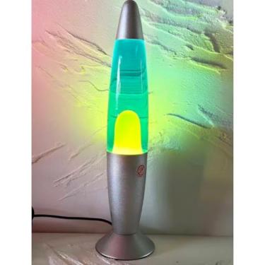 Imagem de Luminária de Mesa Abajur Decorativo Lava Lamp Retrô 34cm com Bolhas Coloridas, Base Prata, 110V/220V(220v,Fundo Azul Lava Amarela)