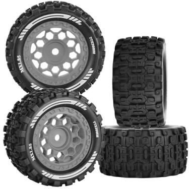 Imagem de RCYouHott RC Wheels and Tires Pre-Glued 12mm Hex (4PCS) for 1/18 Granite Grom 4X4 RTR,1/14 Typhon Grom 4X4 RTR 223S,RC Wheel,Plastic Wheels Highway Tires,Grey