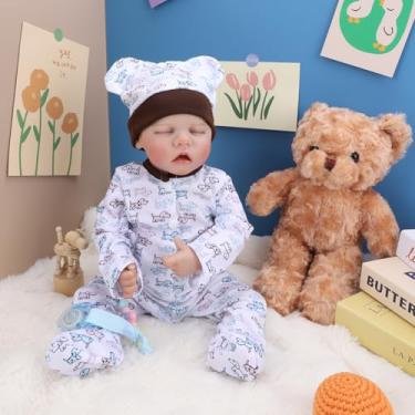 Imagem de Bebê Reborn Menino de Silicone Boneca Reborn Realista Urso Cabelo Pintado 48cm Presentes para Menina