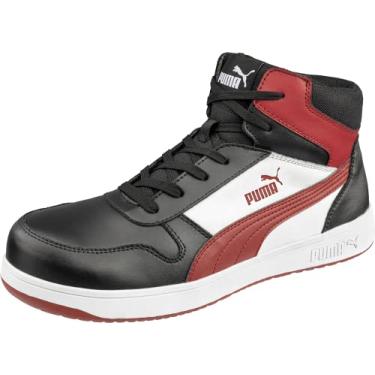 Imagem de PUMA Tênis industrial masculino Frontcourt Preto/Branco/Vermelho Mid Eh, Preto/Branco/Vermelho Eh, 40