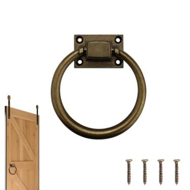 Imagem de Anel de maçaneta de porta de celeiro deslizante redondo, puxador de gaveta de latão antigo de 9,7 cm, puxador de porta de armário de liga de zinco para garagem, cozinha, móveis ao ar livre, ferragens