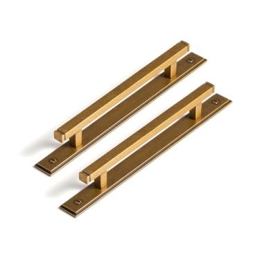 Imagem de Goo-Ki Pacote com 2 puxadores de armário com espaçador de placa traseira, orifício central de 12 cm, ferragens de cozinha de liga de zinco de latão antigo para gaveta de bar, 1814-GT-128-G026