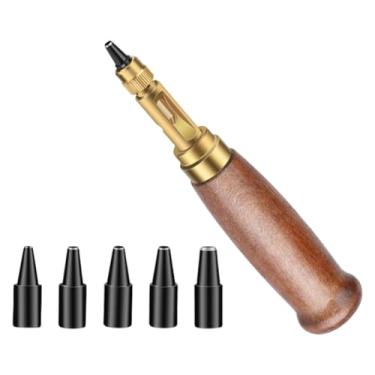 Imagem de Esquirla Kit de furador de cinto de couro com 6 pontas intercambiáveis ​​para acessórios de artesanato em papel Ferramenta de furador rotativo profissional, Marrom
