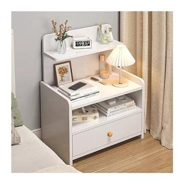 Imagem de GRFIT Mesa de cabeceira mesa de cabeceira gaveta única armazenamento multicamadas mesa de cabeceira simples de madeira maciça armazenamento de pernas móveis de cabeceira pequena mesa de cabeceira (cor