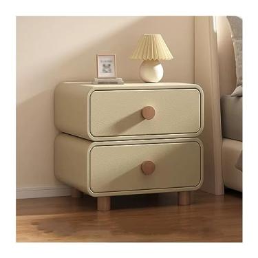 Imagem de Mesa de cabeceira simples moderna casa pequeno armário quarto madeira maciça pequena mesa de cabeceira armário de armazenamento de cor sólida duas gavetas móveis de cabeceira mesa de cabeceira (cor
