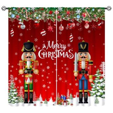 Imagem de Cortina de Natal infantil quebra-nozes modelo soldado Feliz Natal, tratamentos de janela para quarto, sala de estar, flocos de neve, cortinas vermelhas de inverno para Ano Novo, véspera de Natal