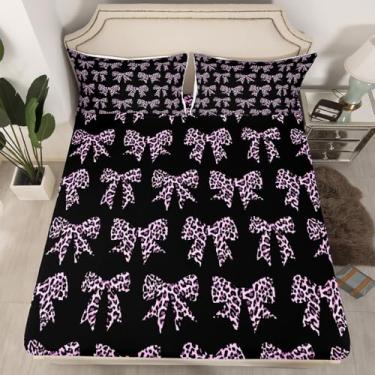 Imagem de Erosebridal Jogo de cama solteiro com laço de guepardo rosa, estampa abstrata de leopardo, lençol com elástico alto, para crianças, meninos e meninas e mulheres, lençol com elástico alto