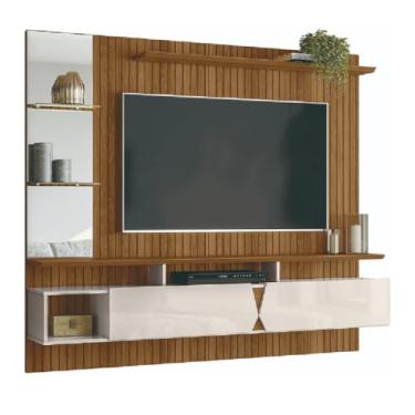 Imagem de Painel para Tv até 55 Polegadas com Espelho 1,83m Intense Ripado Impressão 3d Freijó/off White Perolizado Lukaliam