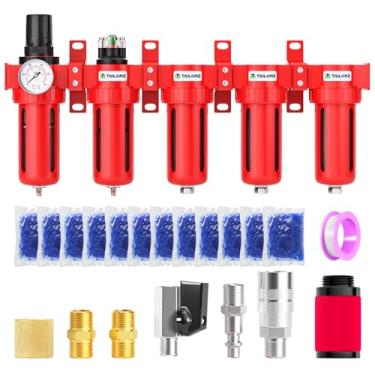 Imagem de TAILONZ PNEUMATIC 0-150PSI 1/2 polegada NPT Vermelho Industrial Grau 5 Estágios Sistema de Secagem de Ar, Filtro de Partículas, Filtro Coalescente, Três Secadores Dessecantes e Regulador de Ar