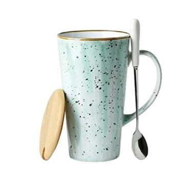 Imagem de GRFIT Caneca criativa e personalizada caneca de cerâmica 520 ml copo de grande capacidade com tampa colher para escritório, escola e casa caneca de café (cor: branco)