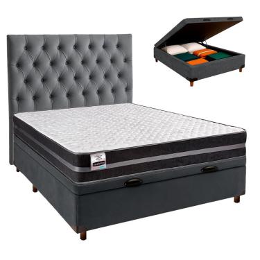 Imagem de Conjunto Cama Box Bau Cinza Casal + Colchão Molas Ultralastic Bogota Inducol + Cabeceira