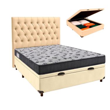 Imagem de Cama Box Bau + Colchão Casal Ortobom D33 Iso100 + Cabeceira Estofada