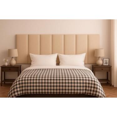 Imagem de Cabeceira 7 Módulos Estofado Placa Cama Box Adesiva Casal (Bege)