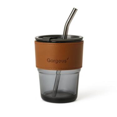 Imagem de Copo de Vidro Com Canudo 450ml Com Couro - Preto - Monaliza