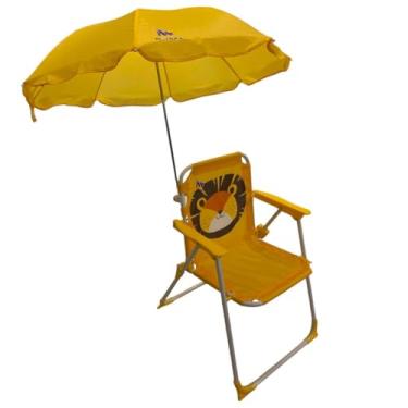 Imagem de Cadeira Infantil Dobrável com Guarda-Sol, Design de Leão Amarelo, Portátil, para Praia e Jardim, com Proteção Solar - RIKABUNI
