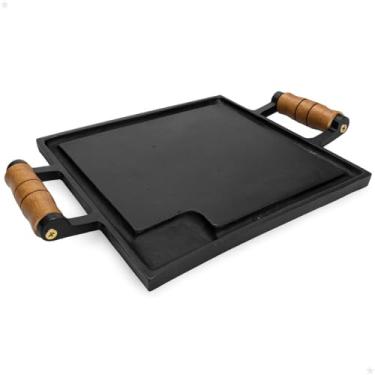 Imagem de Chapa Bifeteira Lisa De Ferro Fundido Alça De Madeira 25x25