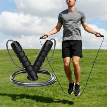Imagem de Corda de pular, corda de salto de aço ajustável com rolamentos de esferas, adequada para fitness em casa, exercícios e treinamento, preta (3 metros)