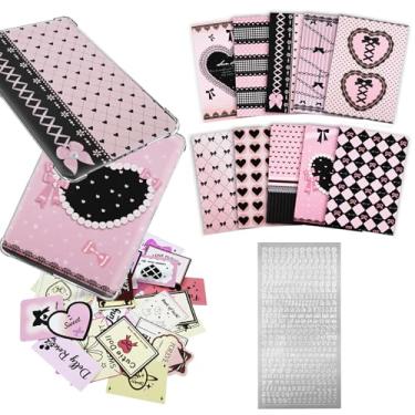 Imagem de 30 peças de cartolina preta e rosa compatíveis com Kindle de 17,3 cm, com 50 peças de adesivos de álbum de recortes de coração para capa transparente, mini adesivos de letras para e-reader (rosa A)