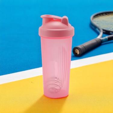 Imagem de 1 garrafa de água esportiva sem alça fitness garrafa agitada 600 ml lavável na lava-louças PP PE rosa 22 x 9,5 x 9,5 cm