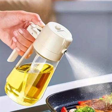Imagem de Pulverizador e dispensador de óleo portátil 2 em 1 - spray de azeite de oliva, frasco de spray de cozinha de 470 ml para cozinhar, churrasco, fritadeira a ar, assar e salada - branco
