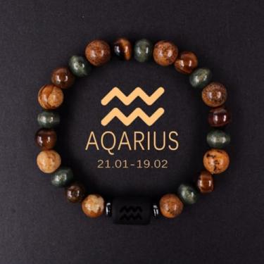 Imagem de Pulseira requintada do zodíaco para homens, olho de tigre, signo do zodíaco, pulseira de contas de pedra natural, acessórios de joias, One Size, Pedra, Sem Pedra Preciosa