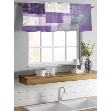 Imagem de Canguru para janelas, roxo, branco, com bolso para varão, arte abstrata, decoração de janela, cortina para cozinha, sala de estar, quarto, 137 x 45 cm
