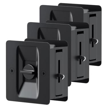 Imagem de Fechadura de porta de bolso preto fosco, pacote com 3 maçanetas de porta de bolso de privacidade, puxadores de porta de bolso, trava de bolso de instalação rápida e fácil