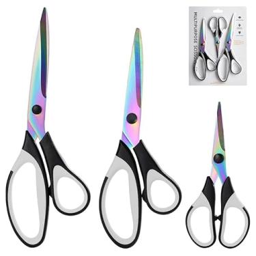 Imagem de Conjunto de 3 tesouras artesanais, lâminas afiadas revestidas de titânio, alças confortáveis, ideais para tecido, costura, escritório, escola e uso doméstico, preto
