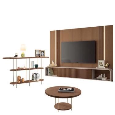 Imagem de Home Suspenso Empire Castanho Off White E Aparador Infinity E Mesa De Centro Sky Castanho- Hb Móveis