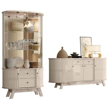 Imagem de Aparador Para Sala Buffet Mônaco E Cristaleira Moss Calacata Off White – Madetec