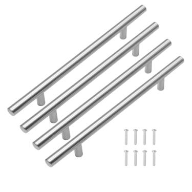 Imagem de SKYPRO Pacote com 4 puxadores de armário de aço inoxidável com orifício de 256 mm para gaveta central para armários de cozinha e banheiro, puxador geral de gaveta de 400 mm