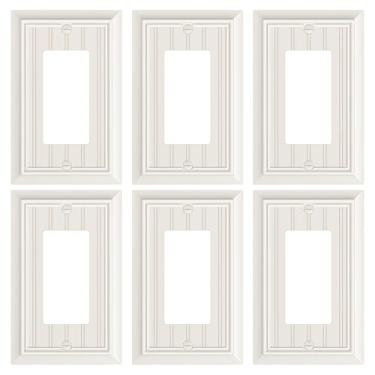 Imagem de Pacote com 6 capas decorativas clássicas de placa de parede para quadro de contas, placas decorativas de amêndoa clara e tampas de tomada, placas de parede de fibra de bambu natural duráveis para