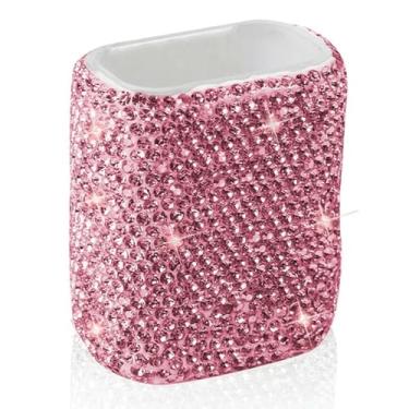 Imagem de MINGZAIQIPEI Caixa de armazenamento de carro de cristal brilhante organizador para mulheres, comporta protetor labial, batom, pequenos cosméticos essenciais (rosa)