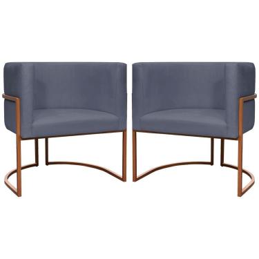 Imagem de Kit 2 Poltronas Para Sala De Recepção Luna Suede Cores Base De Ferro Bronze - Cinza, Suede