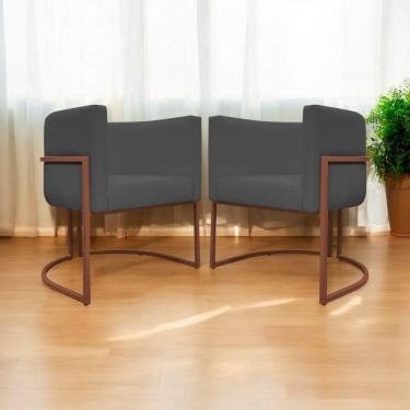 Imagem de Kit 2 Poltronas Recepção Luna Base De Ferro Bronze - Cinza Corino
