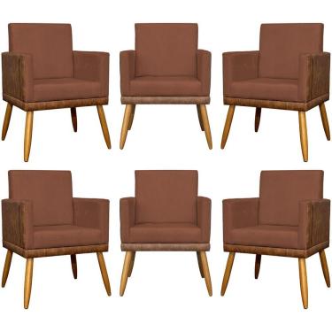 Imagem de Kit 6 Poltronas Decorativas Para Escritório Lis Corino E Suede Cores Pé 30cm - Terracota, Suede/corino
