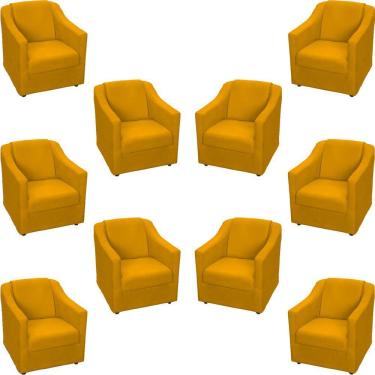 Imagem de Kit 10 Poltronas Decorativa Mila Pé De Plástico Cromado - Mostarda Suede