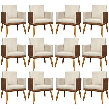 Imagem de Kit 12 Poltronas Decorativas Para Escritório Lis Corino e Pé Palito - Bege Suede Corino